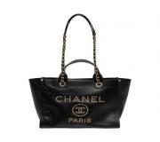 Chanel Deauville Leather Black Bag Luxury Designer Handbag
