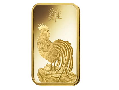 Gold ingot Lunar Rooster 100gr. PAMP