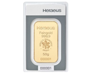 Gold Ingot 50 grams Heraeus